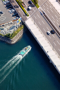 Highway Over Channel With Boat