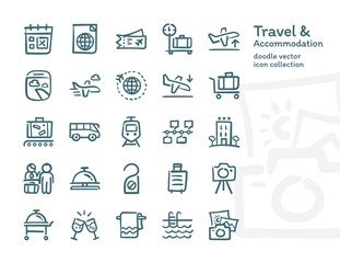 Travel & Accommodation doodle vector icon collection