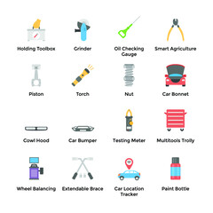 Automobile Parts and Services Flat Icons 