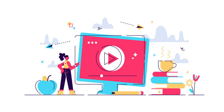 Online courses vector illustration. Flat tiny