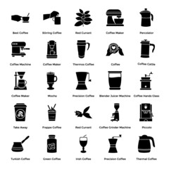 Coffee Production Solid Icons Set