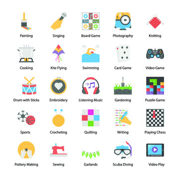 Hobbies and Interest Flat Icons Pack 