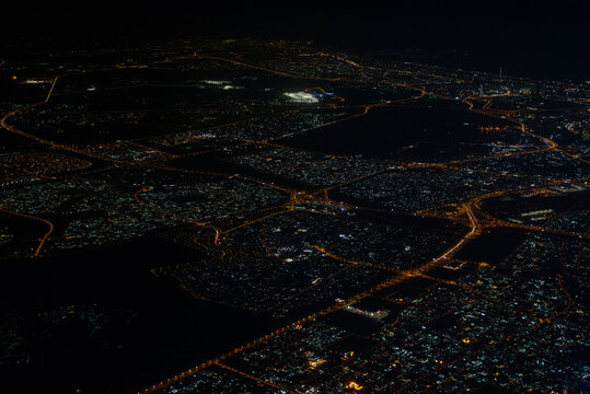 Aerial view of the city Dubai at night