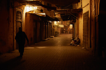 Street of the old Medina in Marrakech at night