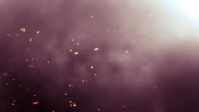 Abstract optical flare light explosion and blasts with dust partiles, clouds, burn smoke effect animation. 4K 3D cinematic animation design for your opening title or trailer.