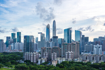 Shenzhen Futian CBD financial district city skyline at dusk