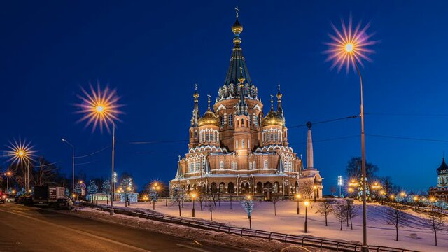 Russia, Udmurt Republic, Izhevsk, St. Michael's Cathedral, time lapse, beautiful landscape in Izhevsk