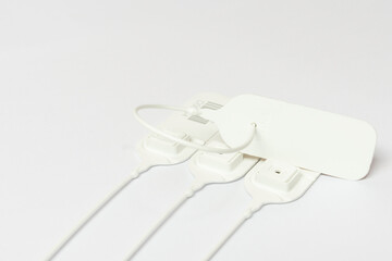 White plastic seal for identification, lock and protection on white background.