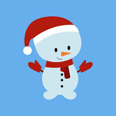 Cartoon cute snowman. Vector illustration for children.