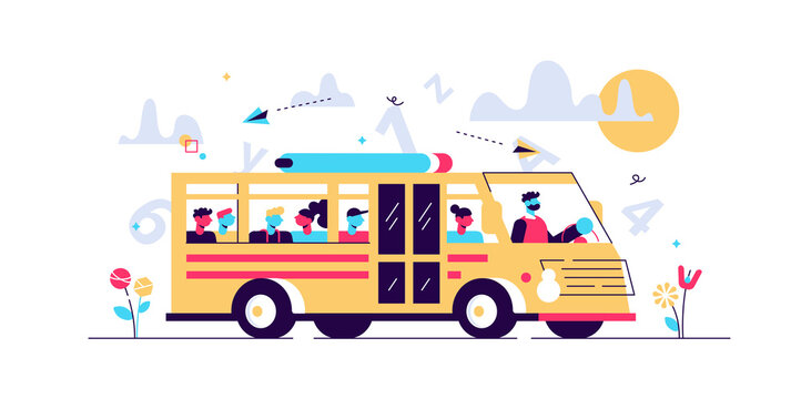 School bus vector illustration. Flat tiny 