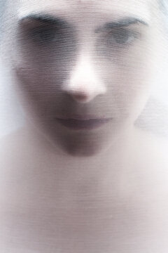 Woman trapped in a fabric cocoon