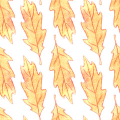 Seamless pattern of brown watercolor oak leaves. Autumn scenic backgrounds and textures for seasonal design, packaging, home textiles, fabric, thanksgiving theme and happy fall