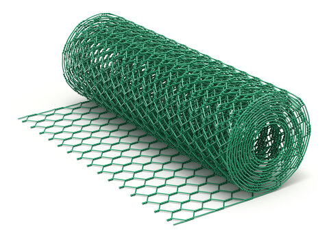 Roll of wire chicken wire mesh fence on white background - 3D illustration