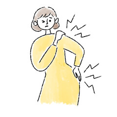 肩こり　腰痛　女性　痛い　水彩　手描き