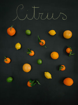 Citrus varieties on a blackboard