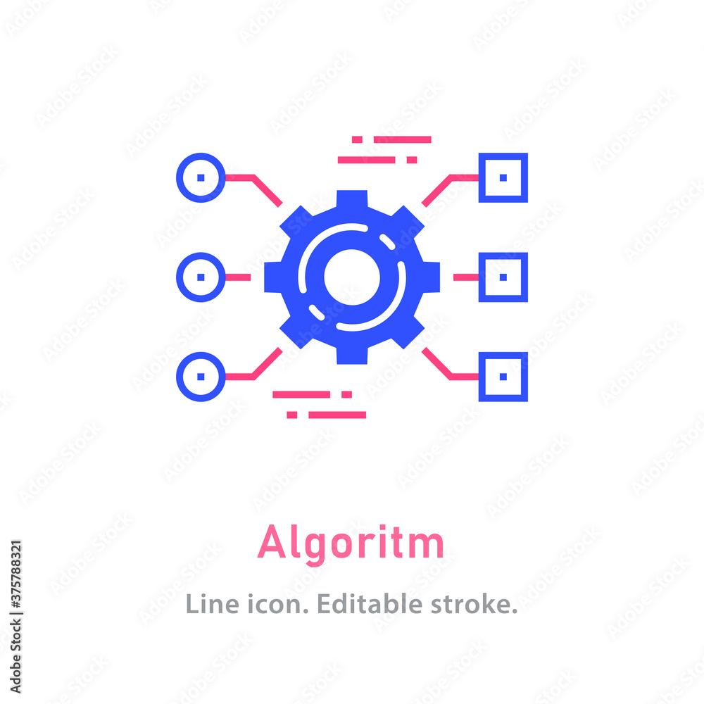 Poster algorithm icon on white background. editable stroke.