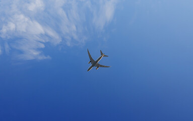 見上げた空を飛ぶ旅客機