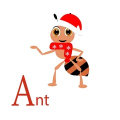 cute christmas animal in santa hat cartoon, character vector illustration	