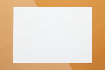 Blank poster brochure a4 size mockup template on half beige and brown background.