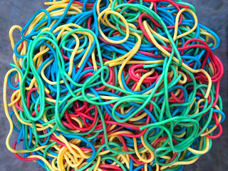 Rainbow coloured spaghetti dinner for kids