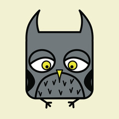 Square Owl Funny Cartoon Flat