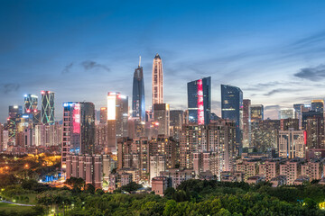 Night view of the skyline of Futian CBD Financial District in Shenzhen