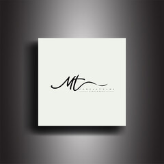 MT Signature style monogram.Calligraphic lettering icon and handwriting vector art.