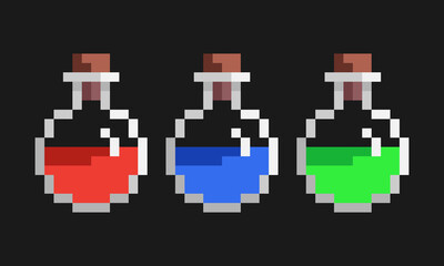 Pixel image potion bottle for game items. cross stitch pattern vector illustration.