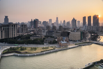 the bund at sunset,shanghai,china