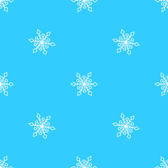 Seamless pattern with winter snowflakes. Snow texture. Vector illustration in doodle style on blue background