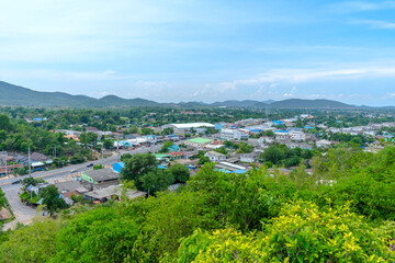 The Viewpoint on the top of the hill of Khao Wong Chidaram Temple Buddhist Who traveled to Bo Phloi District Kanchanaburi Province 