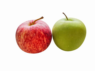 Red green apple on white background isolated