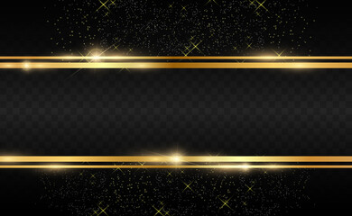 Obraz premium Gold glitter with shiny gold frame on a transparent black background. Vector luxury golden background.