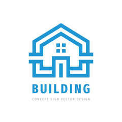 Building construction house concept logo design. Real estate property management icon logo  sign. Vector illustration. 