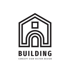 Building construction house concept logo design. Real estate property management icon logo sign. Vector illustration. 