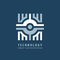 Technology business concept logo design. Marketing progress sign. Industry development logo symbol.  Vector illustration. 