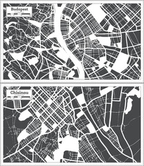Chisinau Moldova and Budapest Hungary City Maps Set in Retro Style.