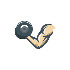 design single arm muscle with dumbbell, biceps  for gym sport fitness club, icon vector