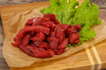 Raw beef meat sliced for cooking
