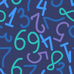 Seamless pattern with numbers on a blue background. Vector image.