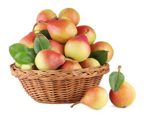 Pears in basket isolated on white background