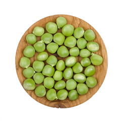 Fresh green peas isolated on white background. top view