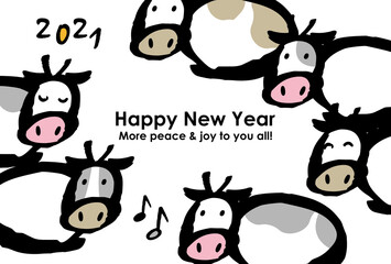 New Years Card Of 6 Happy Cows