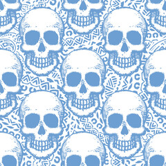 Seamless pattern with hand drawn skulls.