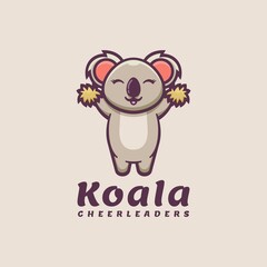 Vector Logo Illustration Koala Simple Mascot Style.