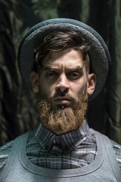 dark portrait of a hipster man with a beard and hat