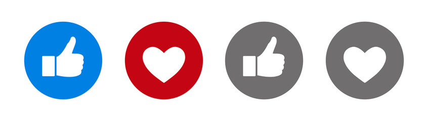 Like and Heart icon. Thumbs up and heart, vector.
