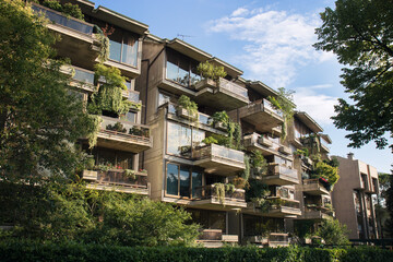 Fototapeta na wymiar Green residential building. Vertical Forest, condominium in Udine (Italy) with a lot of plants