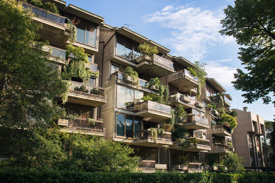 Green residential building. Vertical Forest, condominium in Udine (Italy) with a lot of plants
