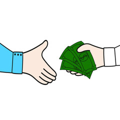 Hand-to-hand money on a white background